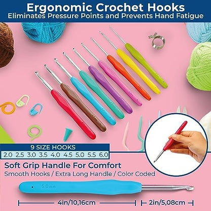Craftwiz Learn to Crochet Kit for Beginners Adults – Complete Beginner Set with 20 Yarn Skeins, 9 Hooks, Organizer Bag & Book – Perfect Crochet Starter Kit for Adults & Teens - Image 5