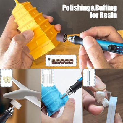 Resin Polishing Tools Kit,Electric Resin Drill Kit,Rotary Pen & Deburring Tool 3D Printing for Keychain Making,Jewelry Art,Resin Duberring, Drilling,Polishing,Engraving,DIY - Image 6