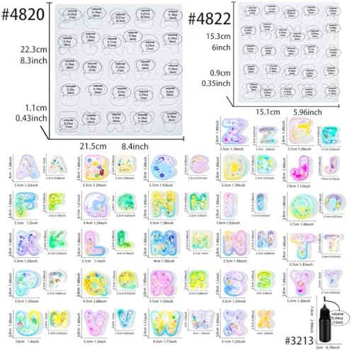 Alphabet Resin Shaker Molds Kawaii Keychain Charm Large and Small Set Pack of 107 Silicone Trays Seal Films Precision Tip Applicator Bottle Kit Bundle - Image 2