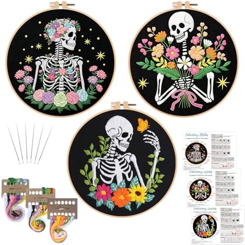 Louise Maelys 3 Pack Embroidery Kit for Beginners Floral Halloween DIY by LouiseMaelys