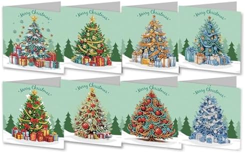 DIY Diamond Greeting Cards Set Christmas, 5D DIY Diamond Art Painting Greeting Card, DIY Christmas Card Making Kits for Family Friends Handmade Gift-#27-Christmas Tree by Unknown