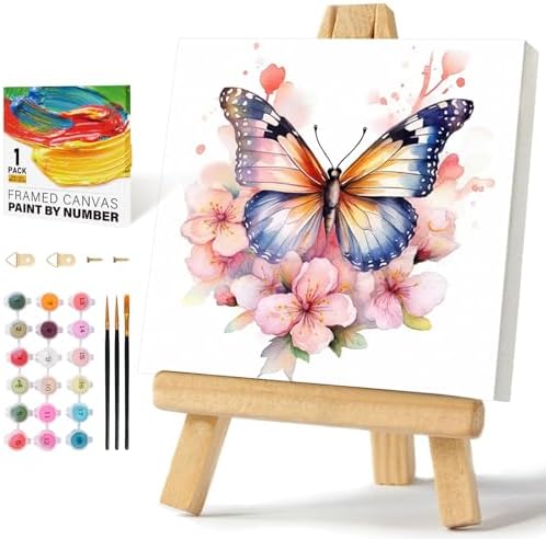 Offito Framed Paint by Numbers Kit for Adults Beginners, Butterfly Flowers by Offito