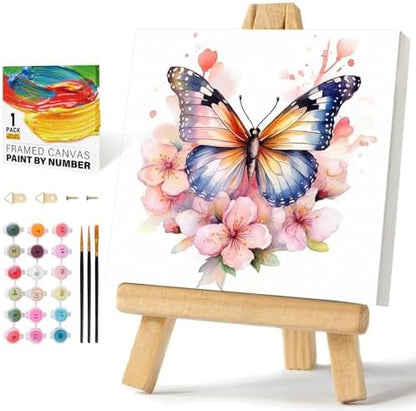 Offito Framed Paint by Numbers Kit for Adults Beginners, Butterfly Flowers by Offito