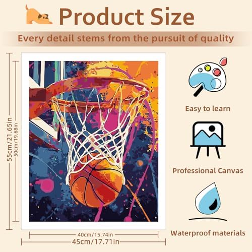 Reivworl Basketball Paint by Numbers Kit for Adults Beginner, 16" Wx20 L Basketball Paint by Number for Adult, Acrylic Painting Kits with Canvas for Gifts and Wall Decor - Image 4