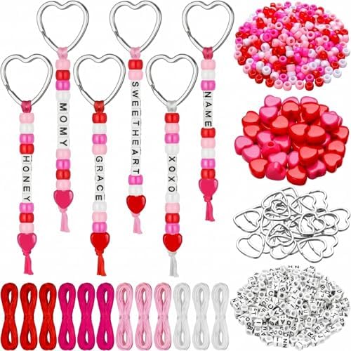 Landical 564 Pcs Valentine Crafts Keychains Making Kit DIY Name Bead Heart by Landical