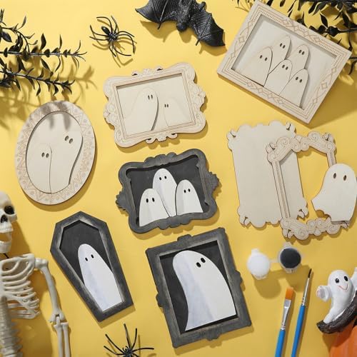 Simgoing 24 Set Adult Halloween Craft, Wood Ghost DIY Frame, Fashion Style - Image 4