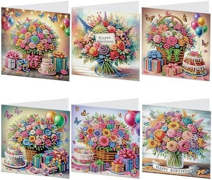Tontut 6 Pieces Diamond Art Painted Greeting Cards, Flower Basket Gift Butterfly 5D DIY Special Shape Diamond Card Creative Gifts, Christmas Thanksgiving Greeting Card Congratulation by Tontut
