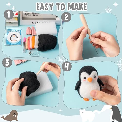 WATINC Needle Felting Kit - 5 Set Unique Different Cute Doll Wool Felt Needle Tools Foam Pad Instruction, DIY Home Decoration Craft Party Supplies for Art Work Starter Beginners (Polar Animal) - Image 3