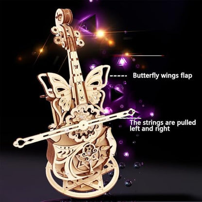 3D Wooden Puzzle for Adults Cool Cello Music Box DIY Model Wood Crafts Kits - Image 3