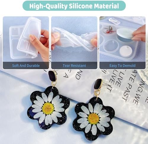 Resin Jewelry Molds, 128 Pcs Multiple UV Resin Earring Mold with Holes, Basic Epoxy Keychain Kits Bundle Complete Set, Necklace Pendant Moldes para Resina Epoxica for Female - Image 2