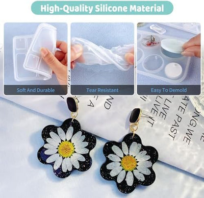 Resin Jewelry Molds, 128 Pcs Multiple UV Resin Earring Mold with Holes, Basic Epoxy Keychain Kits Bundle Complete Set, Necklace Pendant Moldes para Resina Epoxica for Female - Image 2