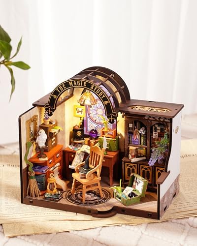 Rowood Magic Study Miniature House Kit, DIY Miniature Dollhouse Kits for Adults, Wizard Mini House Craft Kits for Women with LED, Halloween Christmas Birthday Gift for Adults (The Magic Study) - Image 6