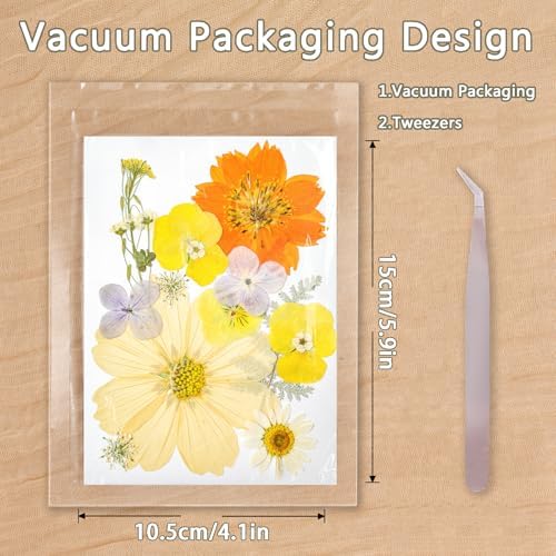 Dried Pressed Flowers Real Pressed Flowers Natural Dry Leaves Bulk Mixed Colorful Herbs Kit with Tweezers for Scrapbooking DIY Candle Jewelry Crafts Making Nails - Image 2