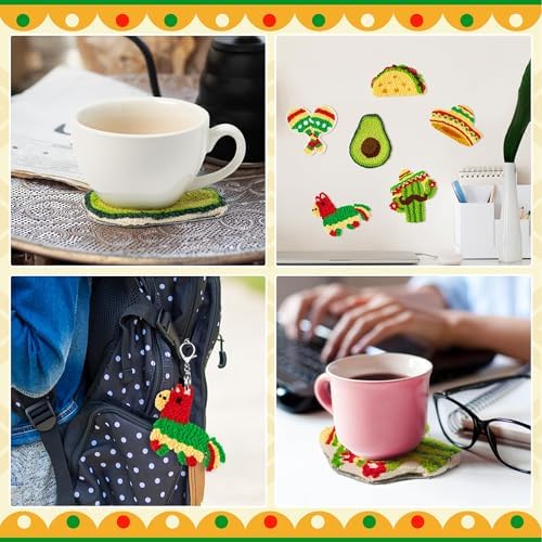 WATINC Christmas Punch Needle Coaster Kits - 23Pcs Easy Art Work Decor Craft Supply for Beginners, DIY Set of 6 Pattern Tufted Pads with Adhesive Felt Yarns Tools Coaster Holder Instruction (Green) - Image 6