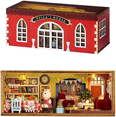 Mini 3D Wooden Doll House Craft Model with LED,DIY Miniature and Furniture Dollhouse Kit,Creative Room Idea for Valentine's Day Birthday Gift (Bella's Living Room) by Montidey