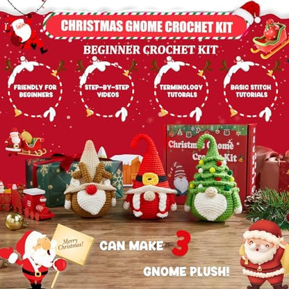 MAGIMUSE Christmas Crochet Kit for Beginners, Crochet Starter Kits for Adults Amigurumi Craft Knitting Crochet Animals Kits with Step-by-Step Video Tutorials, 3 Pack Gnome (40%+ Yarn) - Image 3