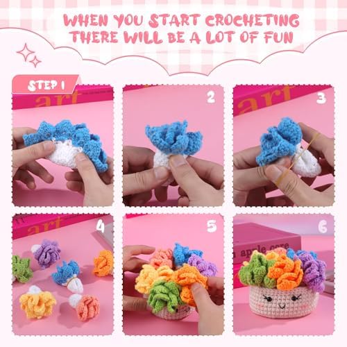 Hssugi Crochet Kit for Beginners 6PCS Potted Plant Coasters Crochet Kit - Image 5