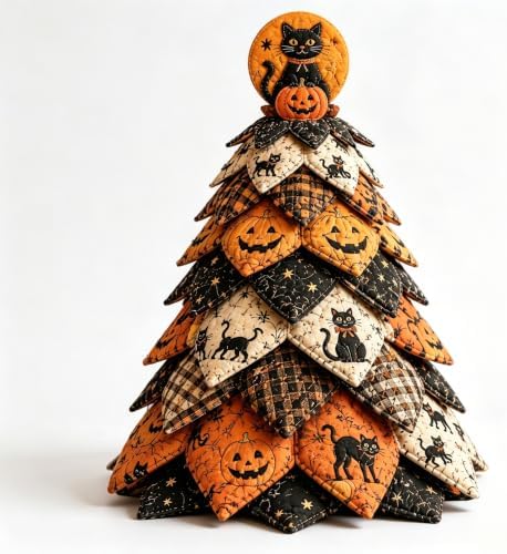 DIY Halloween Quilted Fabric Tree Kit, Moonlit Black Cat Tree Art Kit by Unknown