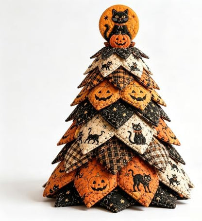 DIY Halloween Quilted Fabric Tree Kit, Moonlit Black Cat Tree Art Kit by Unknown