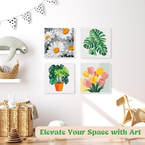 Lxmsja 4 Pack Bold Botanicals Paint by Numbers Kit for Adults, Easy Framed Paint by Numbers for Adults Beginner, DIY Acrylic Oil Painting Craft Kits for Home Wall Decor 8x8 inch - Image 2