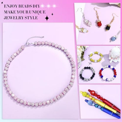Dowarm 255PCS 10mm Rhinestone Beads, Pink Rhinestone Clay Beads for Baseball Necklace Bracelet Jewelry Making Crafts Beaded Pen, Round Polymer Clay Shamballa Pave Disco Diamond Bead - Image 5