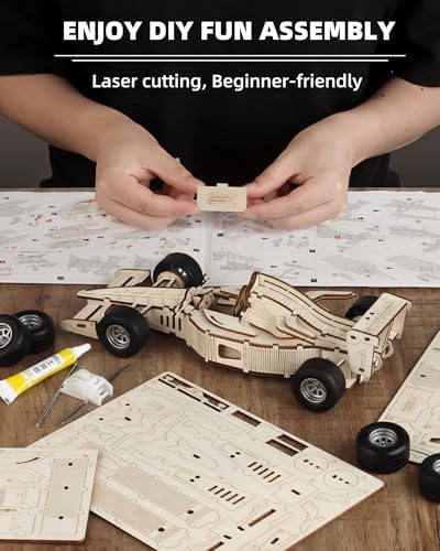 3D Wooden Puzzles for Adults, Formula 1 Racing Car Kit 66pcs - Image 5