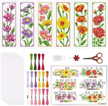 ORIGACH 6 Set Floral Magnolia Rose Cross Stitch Bookmark Kit for Beginner by ORIGACH