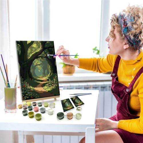 JOOZ Landscape Paint by Numbers Kit for Adults with Frame Forest Paint by Number with Easel Tree Adult Paint by Number Kits Framed Canvas Oil Painting Kits for Home Wall Decor 8x12 Inch - Image 3