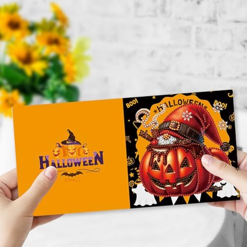 jinglinhh 6pcs Diamond Art Painting Halloween Pumpkin Chocolate Drink Gnome Greeting Cards with Envelopes, DIY Card Making Kits for Adults, Diamond Art Postcards Holiday Cards Craft Gifts - Image 6