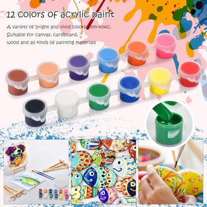 10 Set Canvas Painting Kit, 8 x 10In Canvas Boards with Easels, 12 Color Acrylic Paints, Brushes, Palettes, Art Supplies for Beginners – Paint and Sip Kit for Adults, Couples Painting Kit Date Night - Image 5