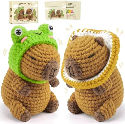 2PCS Capybara Crochet Kit for Beginners Starters Crocheting Kit for Adults by FightingtoAchieve