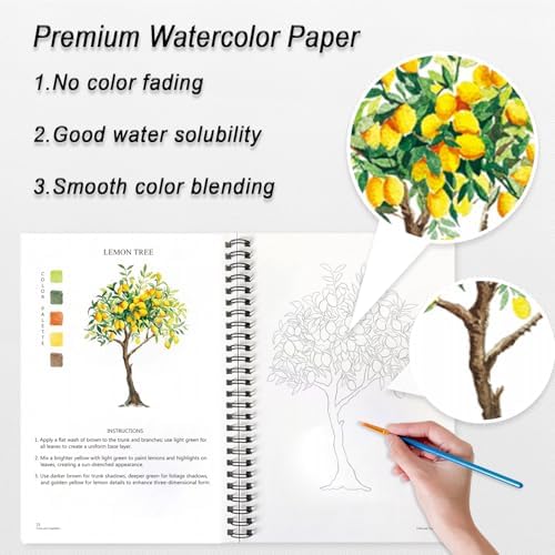 Watercolor Workbooks for Adults Beginners & Teens, 16 Colors 15 Beautiful Paintings, Pre-Outlined Designs, Easy Watercolor Art Book（Fruits & Vegetable） - Image 5