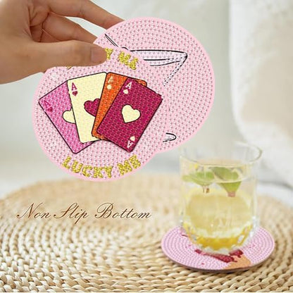 8 Pcs Diamond Art Coasters with Holder, Pink Cute Diamond Painting Kits for Adults Beginners, Non-Slip Gem Art Coasters for Home Decor Gift - Image 3