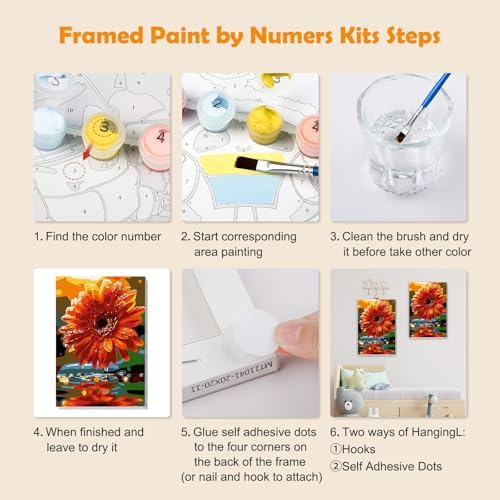 MOGTAA Daisy Paint by Numbers Kit for Adults Beginners with Frame, Landscape Adult Paint by Number Kits on Canvas with Easel, Easy DIY Flowers Oil Painting Kits for Home Decor, 8x12in - Image 6