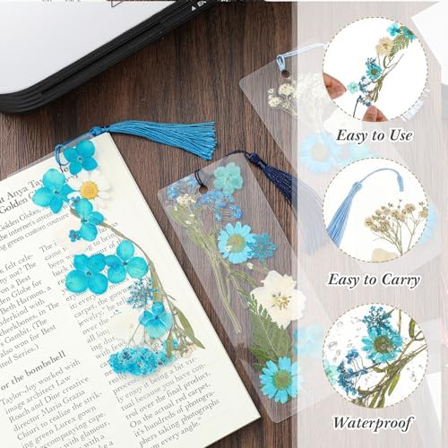 Fuyoooo 376 Pcs Pressed Flower Bookmark Kit,Blue,2 x 6 Inch - Image 3