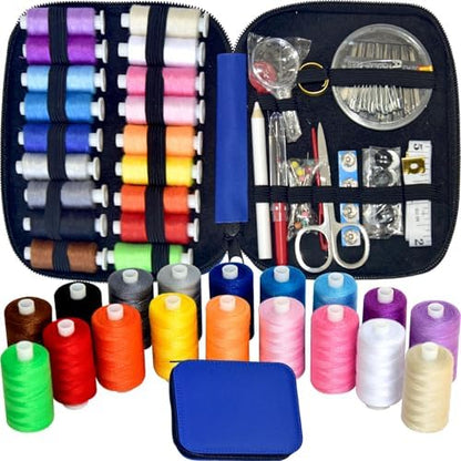 Sewing Kit with Case Portable Sewing Supplies for Home Traveler, Adults, Beginner, Emergency, Contains 18 Sewing Thread, Scissors, Needles, Measure etc,Very Dark Royal Blue by LE+PAON