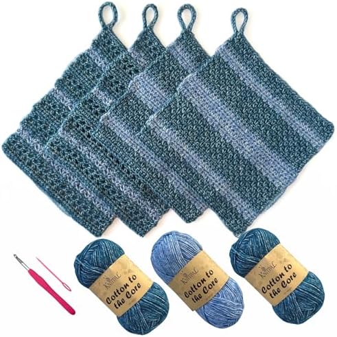 KnitPal Dishcloth Crochet Kit for Beginners (Jean Blue + Sky Blue) by KnitPal
