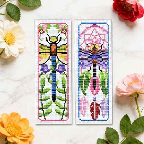 ORIGACH 6 Set Dragonfly & Flower Cross Stitch Bookmark Kit for Beginner - Image 6