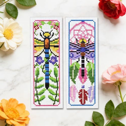 ORIGACH 6 Set Dragonfly & Flower Cross Stitch Bookmark Kit for Beginner - Image 6