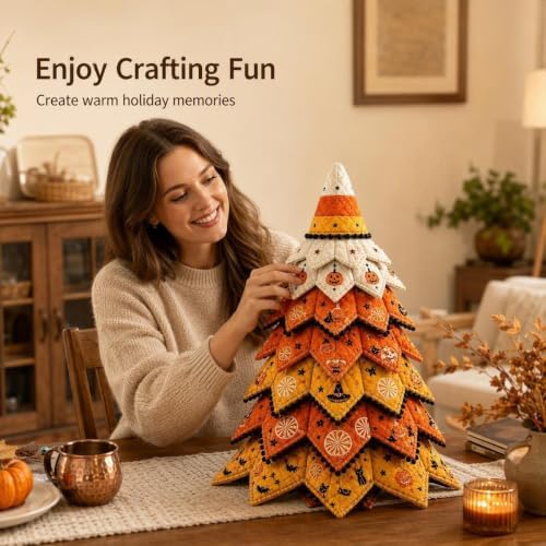 Quilted Christmas Tree Kit – Pre-Cut Fabric & Foam Cone DIY Tabletop Decoration with Tree Topper, No-Sew Holiday Craft Kit for Adults & Kids, Christmas Tree Decorations for Home, Party & Gifts (set2) - Image 5