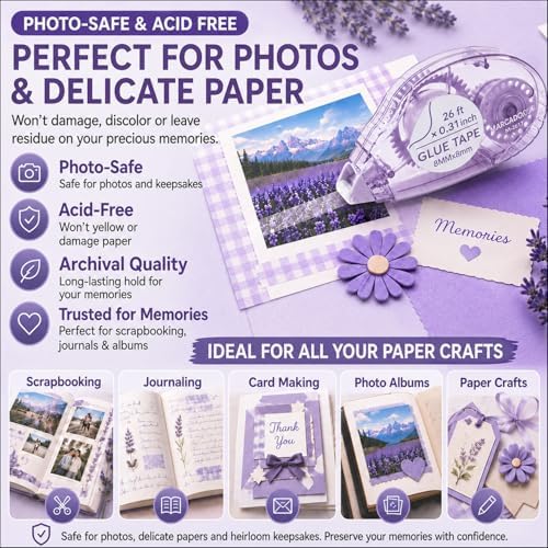 MARCADORUS Glue Tape for Scrapbooking, Double Sided Tape Roller 106Ft Total - Image 6