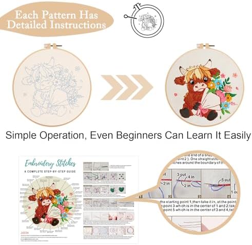 Nuberlic 3 Pack Embroidery Kit for Beginners, Highland Cow Embroidery Kits - Image 6