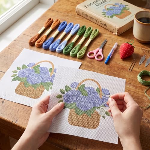 XunYee Needlepoint Canvas Kit, Hydrangea Basket - Image 4