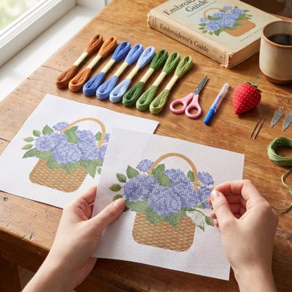 XunYee Needlepoint Canvas Kit, Hydrangea Basket - Image 4