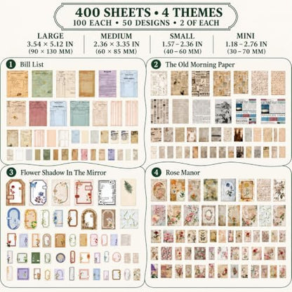400Pcs Vintage Scrapbooking Kit, Paper Stickers Set - Image 2