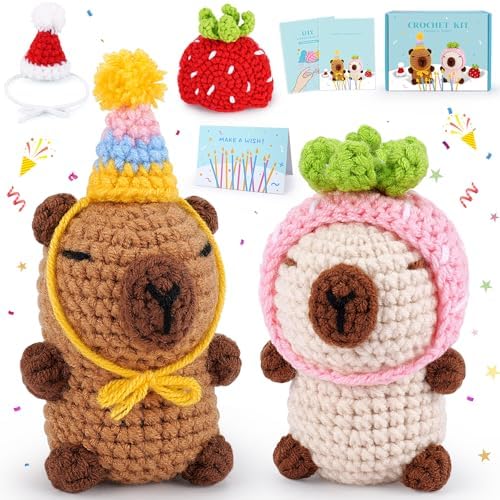 2PCS Capybara Crochet Kit for Beginners Crochet Starter Kit for Adults by FightingtoAchieve