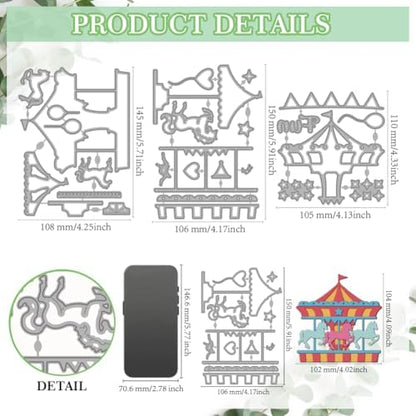 MAYJOYDIY Carousel Metal Cutting Dies Carnival Balloon Flags Die Cut Stencils Horse Stars Carbon Steel Die Cutting for Scrapbooking Party Photo Album DIY Paper Crafts - Image 2