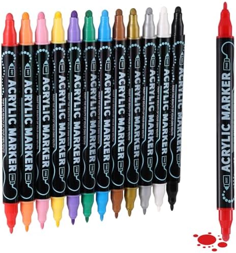 nauets 12 Colors Precision Dual Tip Acrylic Paint Markers Pens - Dot & Fine by nauets