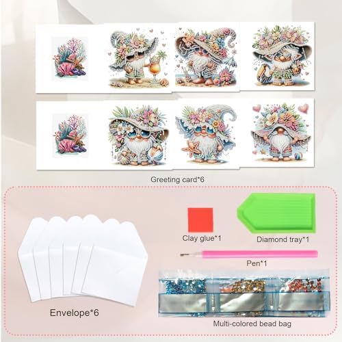 JISHSHAY 6 PCS Diamond Painting Greeting Cards Gnome Diamond Art Birthday Cards with Envelopes Gem Art Gem Painting Mosaic Kits for Adults for Thanksgiving Birthday Anniversary Valentine Festival - Image 3