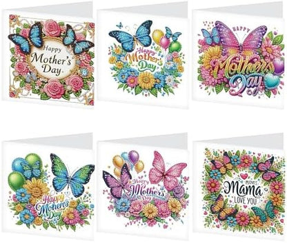 Tontut 6pcs 5D Diamond Art Painting Greeting Card Kit, Butterfly Flower Adult DIY with Envelope, Special Shape Diamond Design Greeting Card Creative Birthday Holiday Gift by Tontut